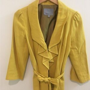 Classiques Entier Chic Yellow Ruffled, Lined Blazer Jacket Size L 3/4 sleeve